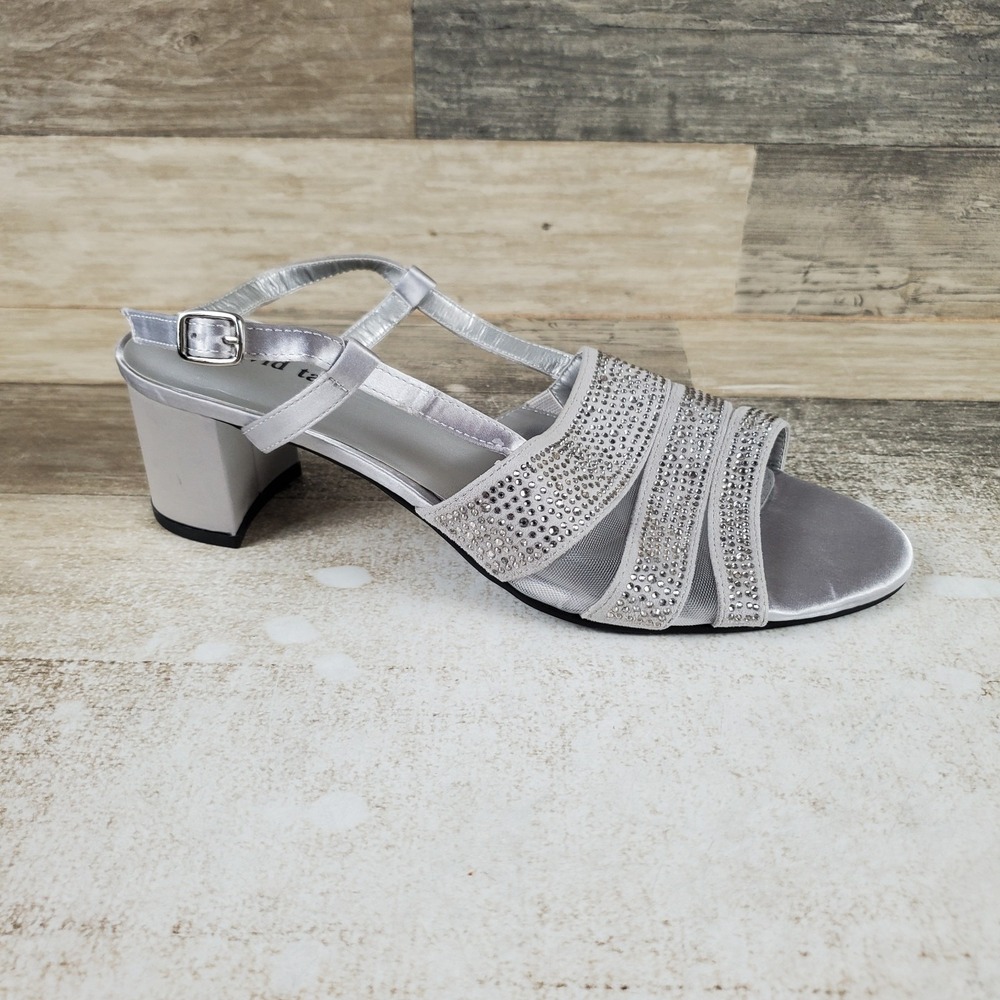 David Tate Sparkle Womens Sandals Sz 9 W Silver‎ Satin Rhinestone Slingback
